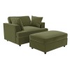 Olive Green Velvet Love Seat and Footstool set - August