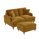 BUN/SOF192/85928 Mustard Velvet Sofa and Footstool Set - Payton