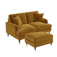 Mustard Velvet Sofa and Footstool Set - Payton Mustard Velvet Sofa and Footstool Set - Payton