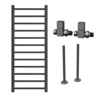 Gunmetal Grey Towel Radiator 1200 x 500mm with Pipe Kit and Straight Valves - Sonoran