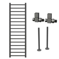 Gunmetal Grey Towel Radiator 1600 x 500mm with Pipe Kit and Straight Valves - Sonoran