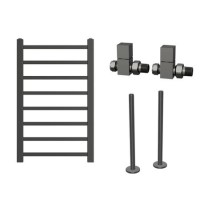 Gunmetal Grey Towel Radiator 800 x 500mm with Pipe Kit and Straight Valves - Sonoran