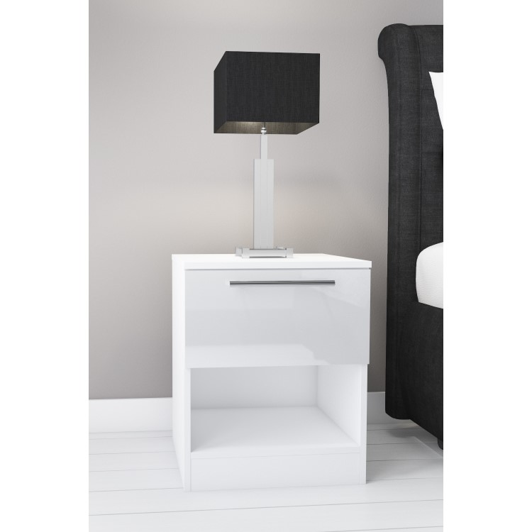 Space White High Gloss 1 Drawer Bedside Table