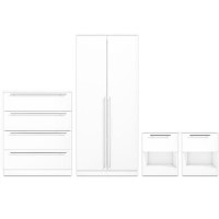 Space White High Gloss Wardrobe + 2 Bedside Tables + Chest of Drawers