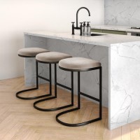 Set of 3 Mink Velvet Kitchen Stool - 66cm - Stella