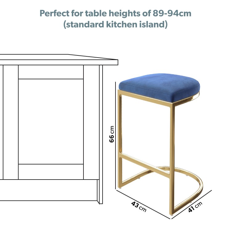 Set of 3 Navy Blue Velvet Kitchen Counter Stool - 66cm - Stella