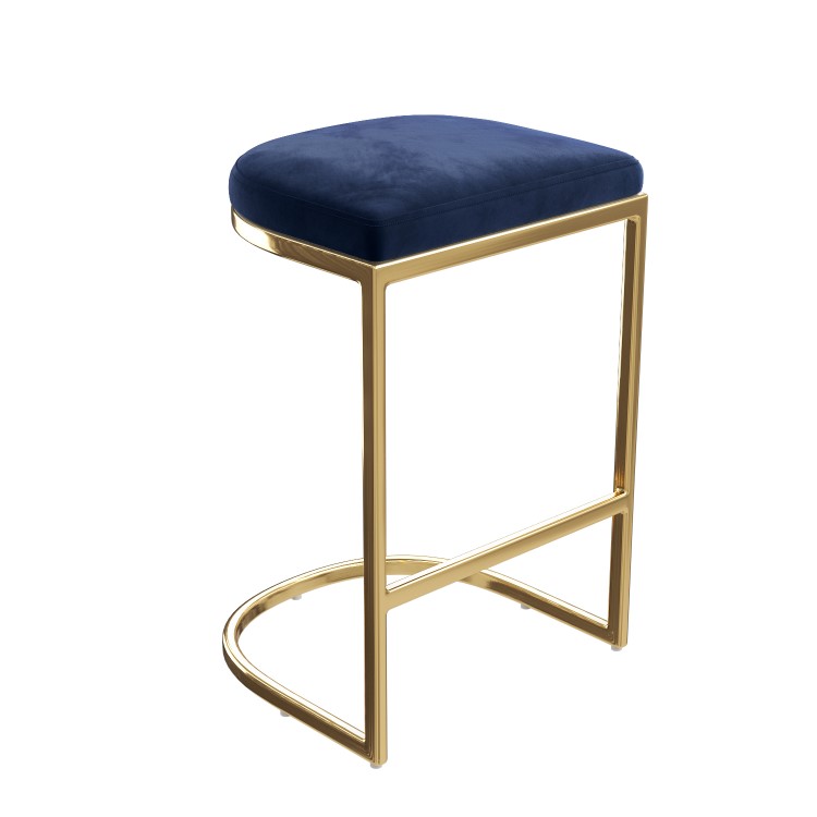 Set of 3 Navy Blue Velvet Kitchen Counter Stool - 66cm - Stella