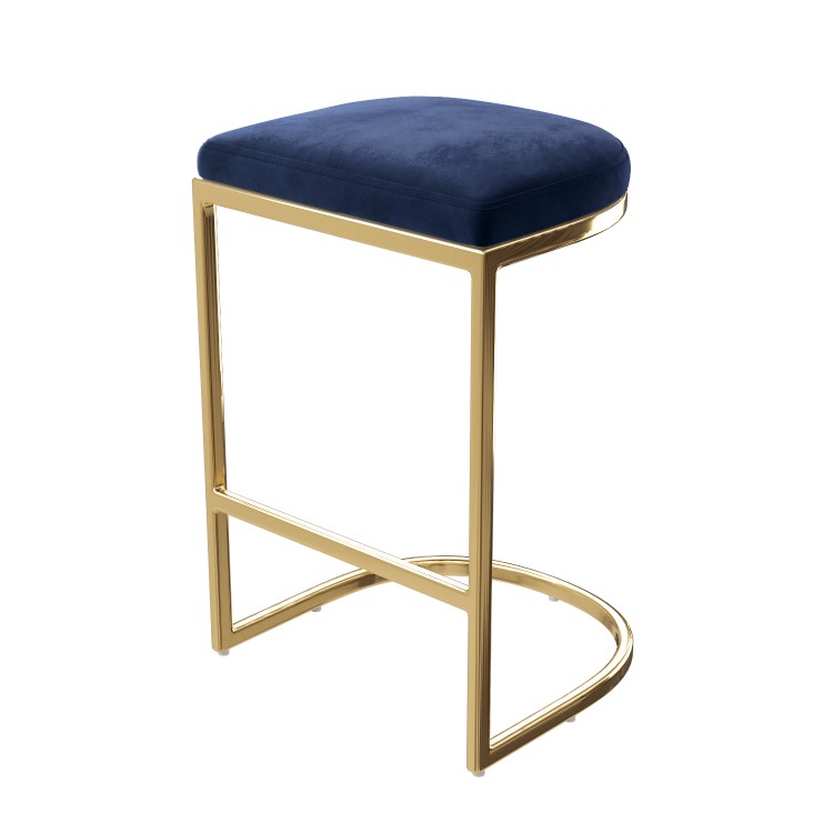 Set of 3 Navy Blue Velvet Kitchen Counter Stool - 66cm - Stella