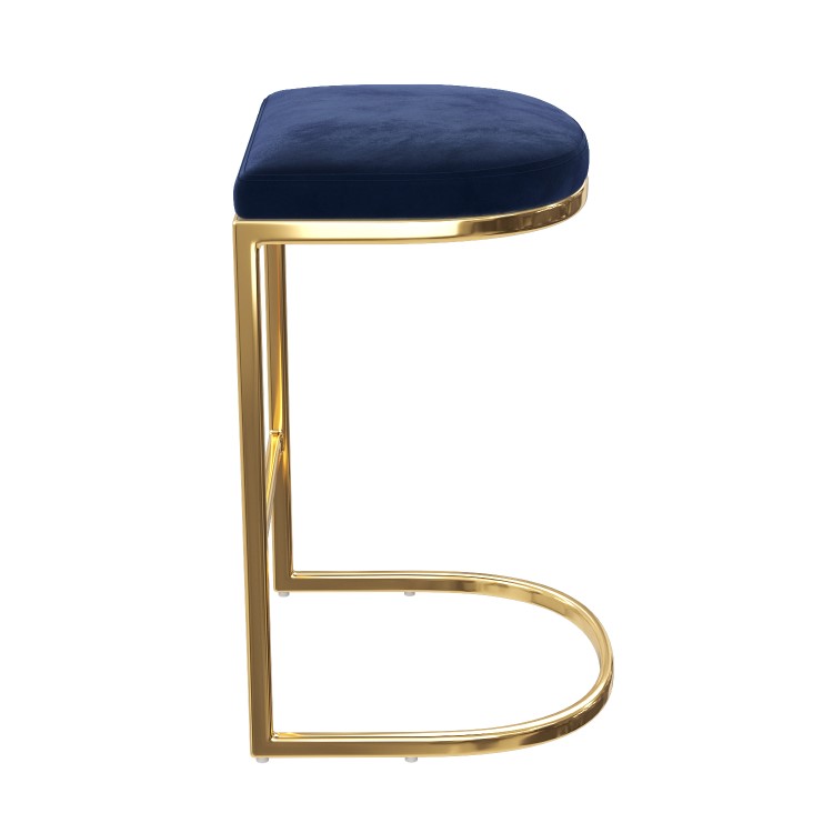 Set of 3 Navy Blue Velvet Kitchen Counter Stool - 66cm - Stella