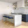Set of 3 Navy Blue Velvet Kitchen Counter Stool - 66cm - Stella