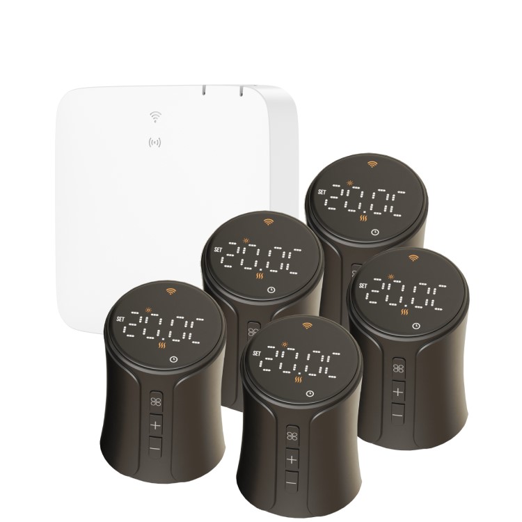 electriQ Smart TRV Valves (5 Pairs) with Zigbee Hub - Black