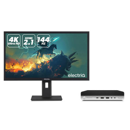 Refurbished HP Prodesk 600 G4  Windows 11 Professional Mini Desktop with electriQ 28" 4K UHD  Monitor 
