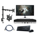 BUN/T1/800G4MINIi38GB256GBW11P/96764 Bundle of Refurbished HP EliteDesk 800 G4 with Gaming Monitor Single Monitor Arm Keyboard Mouse HDMI Cable and PC Mount Bracket