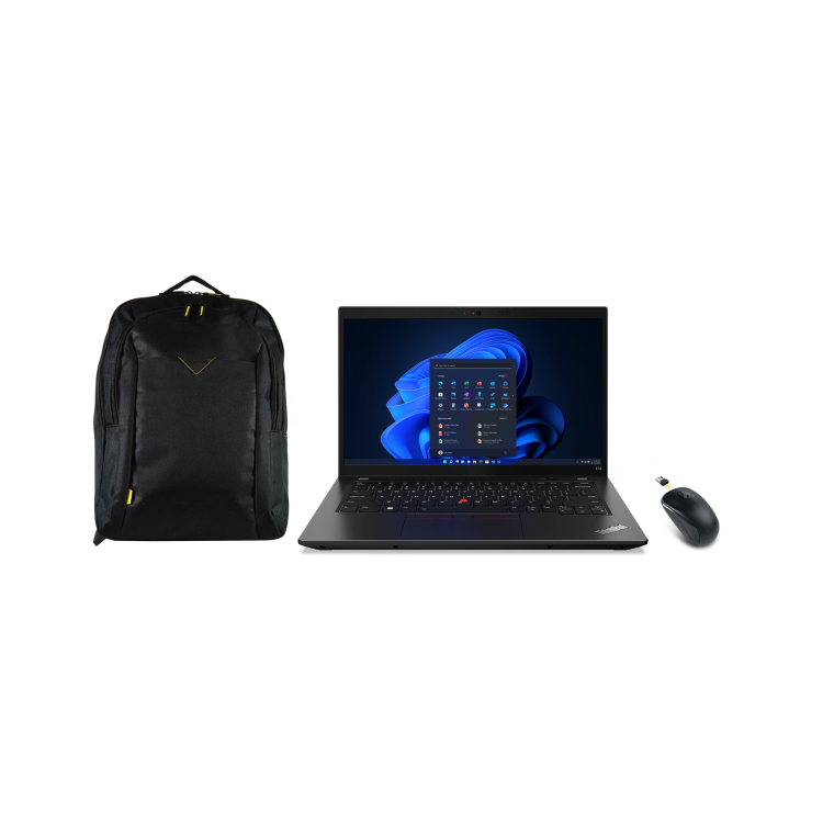 Refurbished Lenovo ThinkPad 14 Inch Laptop with Laptop Backpack and Genius NX-7000 Wireless Mouse Black