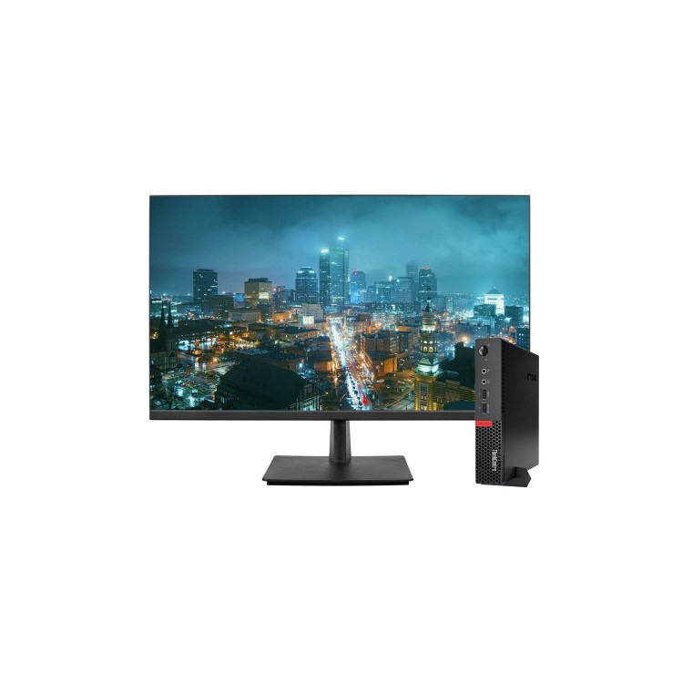 Refurbished Lenovo ThinkCentre M910Q Windows 10 Pro Tiny PC with electriQ eiQ-27MF75I 27" IPS FHD Monitor