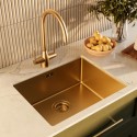 BUN/TAMBRS530/85555 1 Bowl Brushed Brass Stainless Steel Undermount Kitchen Sink with Mixer Tap Set - Enza