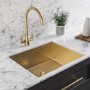 Single Bowl Brushed Brass Stainless Steel Undermount Kitchen Sink & Brass Kitchen Mixer Tap - Enza Tamara