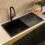 1 Bowl Black Stainless Steel Inset Kitchen Sink with Pull Out Mixer Tap Set - Enza
