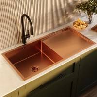1 Bowl Copper Stainless Steel Inset Kitchen Sink with Black Pull Out Mixer Tap Set - Enza 1 Bowl Copper Stainless Steel Inset Kitchen Sink with Black Pull Out Mixer Tap Set - Enza