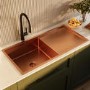 1 Bowl Copper Stainless Steel Inset Kitchen Sink with Black Pull Out Mixer Tap Set - Enza