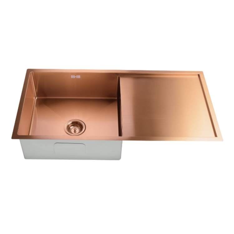 1 Bowl Copper Stainless Steel Inset Kitchen Sink with Black Pull Out Mixer Tap Set - Enza