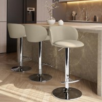 Set of 3 Beige Faux Leather Adjustable Swivel Bar Stools with Chrome Base - Tessa Set of 3 Beige Faux Leather Adjustable Swivel Bar Stools with Chrome Base - Tessa