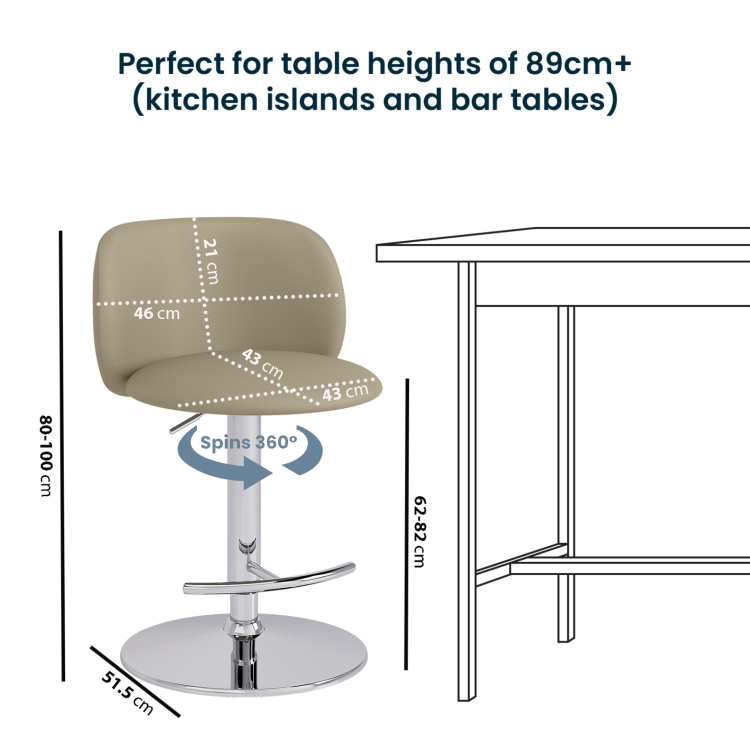 Set of 4 Beige Faux Leather Adjustable Swivel Bar Stools with Chrome Base - Tessa