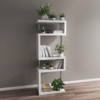 Artemis White High Gloss Bookcase with Geometric Shelf Design