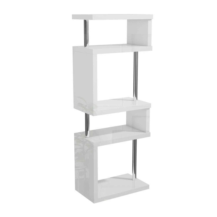 Artemis White High Gloss Bookcase with Geometric Shelf Design