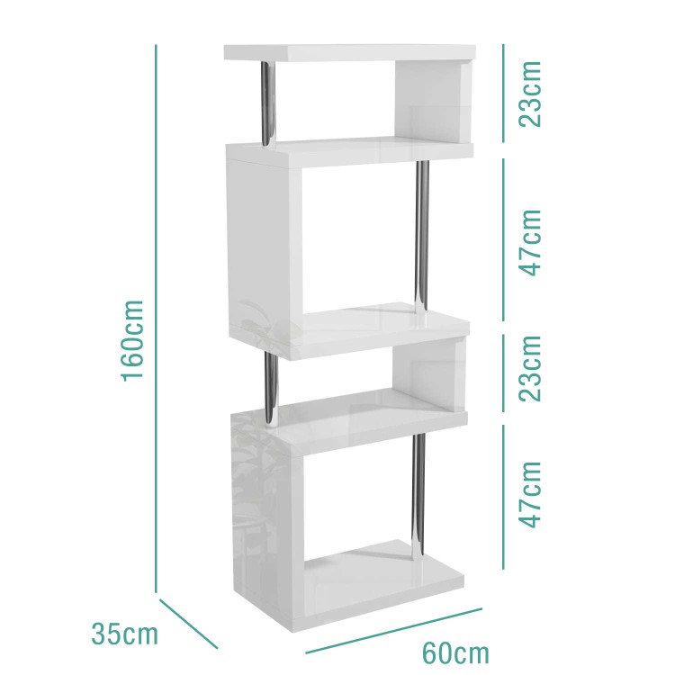 Artemis White High Gloss Bookcase with Geometric Shelf Design
