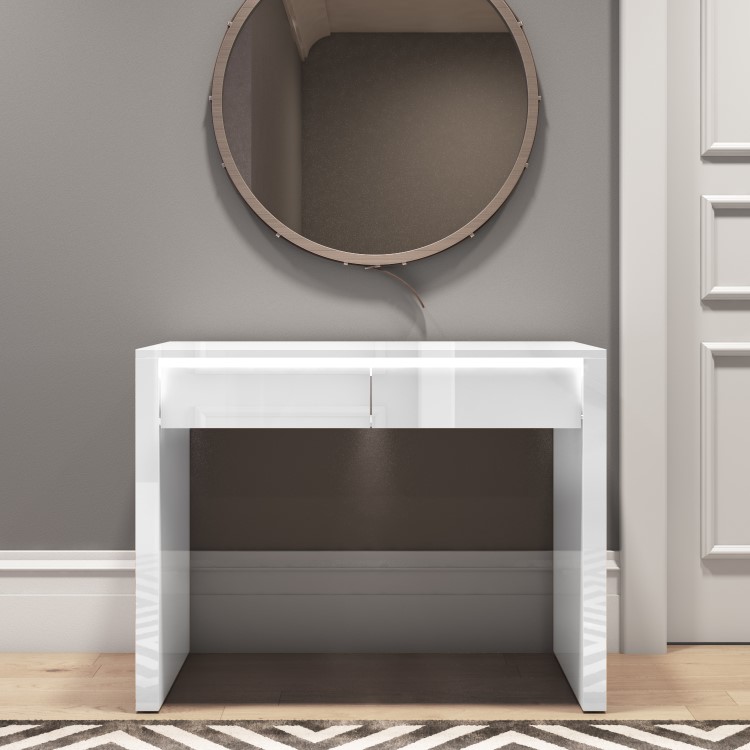 Small White Gloss Office Desk with Drawers - Tiffany