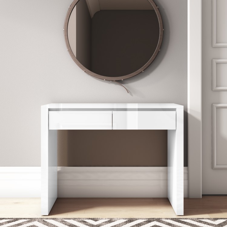 Small White Gloss Office Desk with Drawers - Tiffany