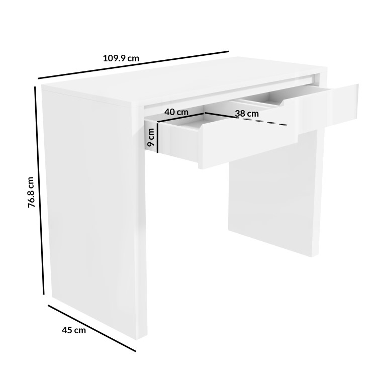 Small White Gloss Office Desk with Drawers - Tiffany