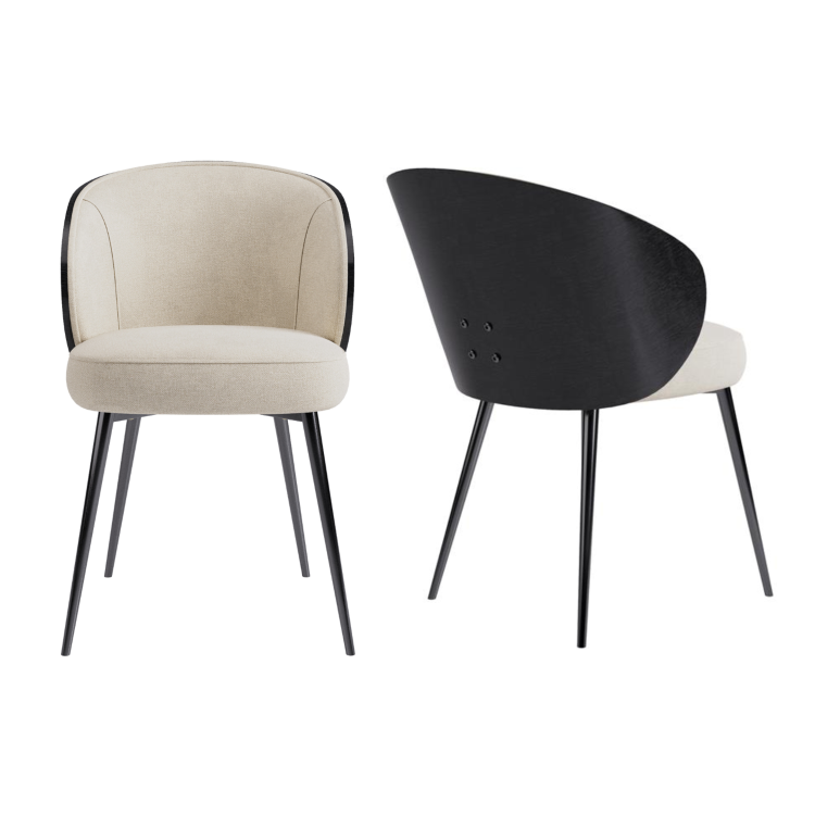 Set of 2 Beige Upholstered Dining Chairs with Wooden Back - Tori