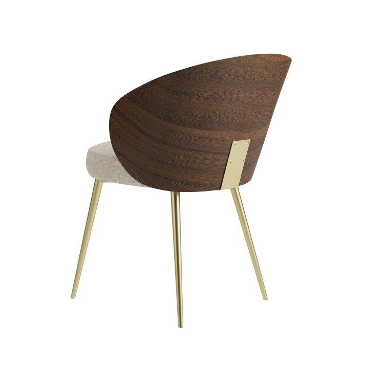 Beige Upholstered Dining Chair with Wooden Back - Tori