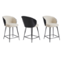 Set of 3 Beige Upholstered Kitchen Stools with Wooden Back - Tori
