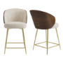 Set of 2 Beige Upholstered Kitchen Stools with Wooden Back - Tori