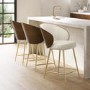 Set of 3 Beige Upholstered Kitchen Stools with Wooden Back - Tori
