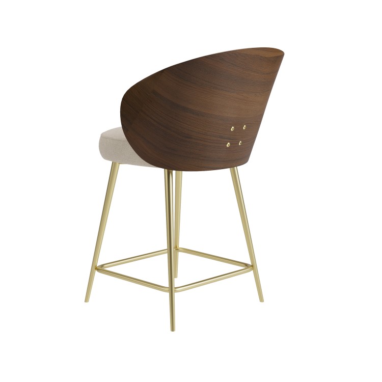 Set of 3 Beige Upholstered Kitchen Stools with Wooden Back - Tori