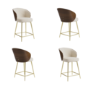 Set of 4 Beige Upholstered Kitchen Stools with Wooden Back - Tori
