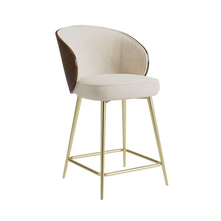 Beige Upholstered Kitchen Stool with Wooden Back - Tori