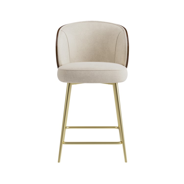 Beige Upholstered Kitchen Stool with Wooden Back - Tori