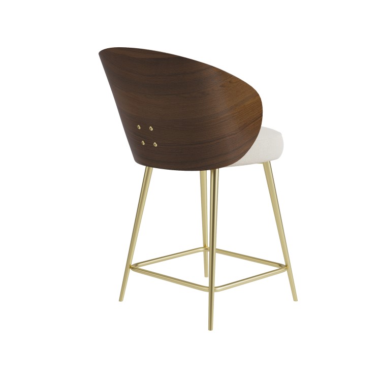 Beige Upholstered Kitchen Stool with Wooden Back - Tori
