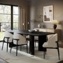 Large Rectangular Black Wooden Dining Table Set with 6 Cream and Black Upholstered Chairs - Seats 6 - Troy