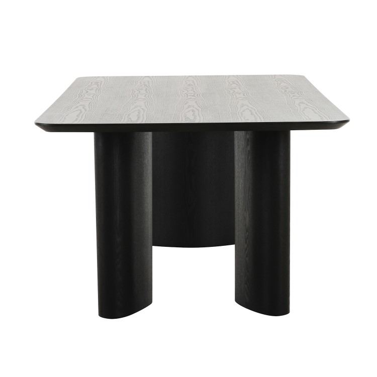 Large Rectangular Black Wooden Dining Table Set with 6 Cream and Black Upholstered Chairs - Seats 6 - Troy