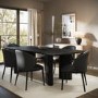Large Rectangular Black Wooden Dining Table Set with 6 Grey Real Leather Chairs - Seats 6 - Troy