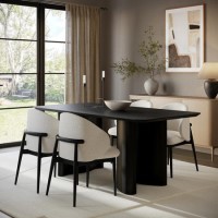 Rectangular Black Wooden Dining Table Set with 4 Cream and Black Upholstered Chairs - Seats 4 - Troy