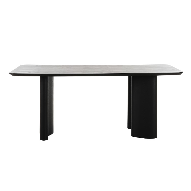 Rectangular Black Wooden Dining Table Set with 4 Beige Upholstered Chairs - Seats 4 - Troy