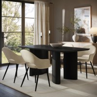 Rectangular Black Wooden Dining Table Set with 4 Beige Upholstered Chairs - Seats 4 - Troy