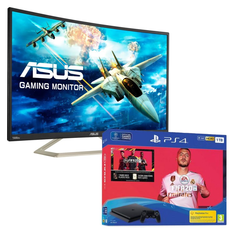 ASUS VA326HR 32" Full HD 144Hz Curved Monitor with Sony PS4 1TB FIFA 20 + DualShock Controller Bundle